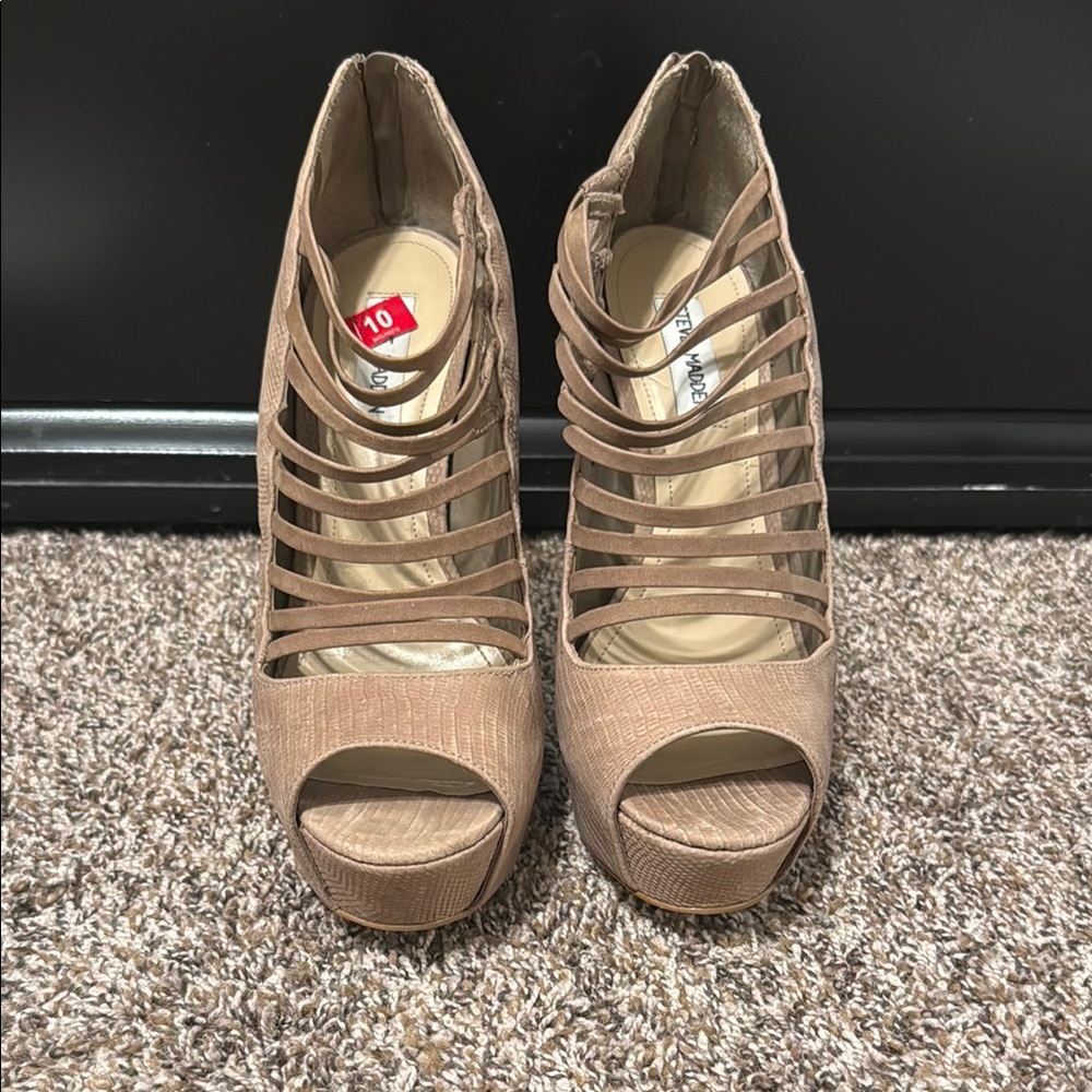 Brown Strappy Peep-Toe Heels